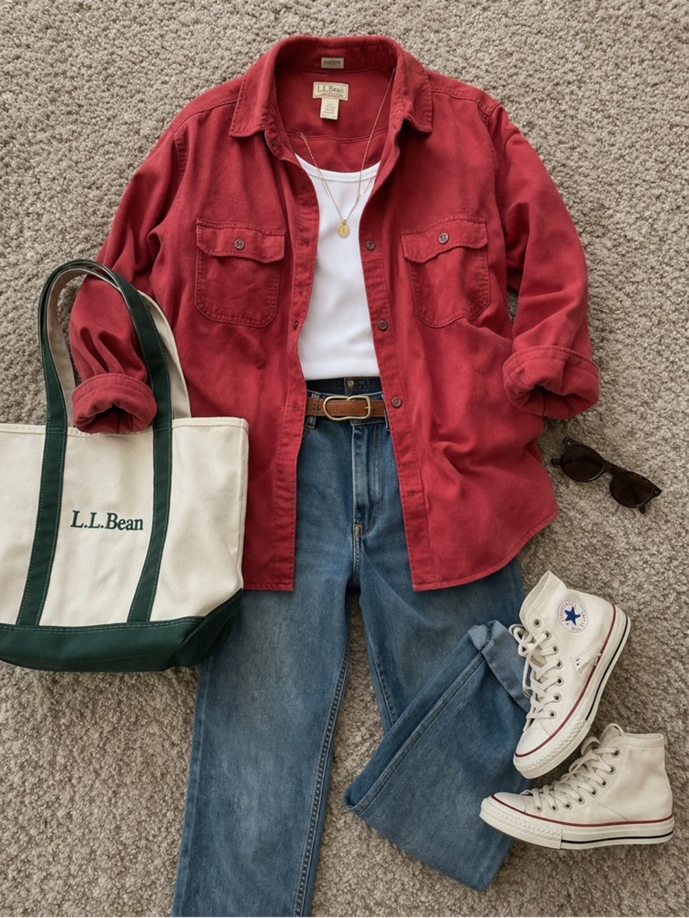 L.L. Bean Oversized Deep Red Casual Button-Down Shirt